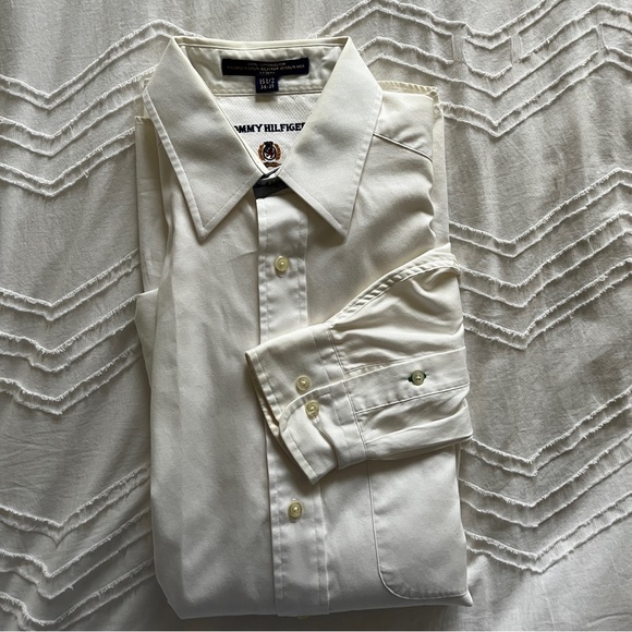 Vintage Tommy Hilfiger White Cotton Button Up Dress Shirt - Picture 2 of 5